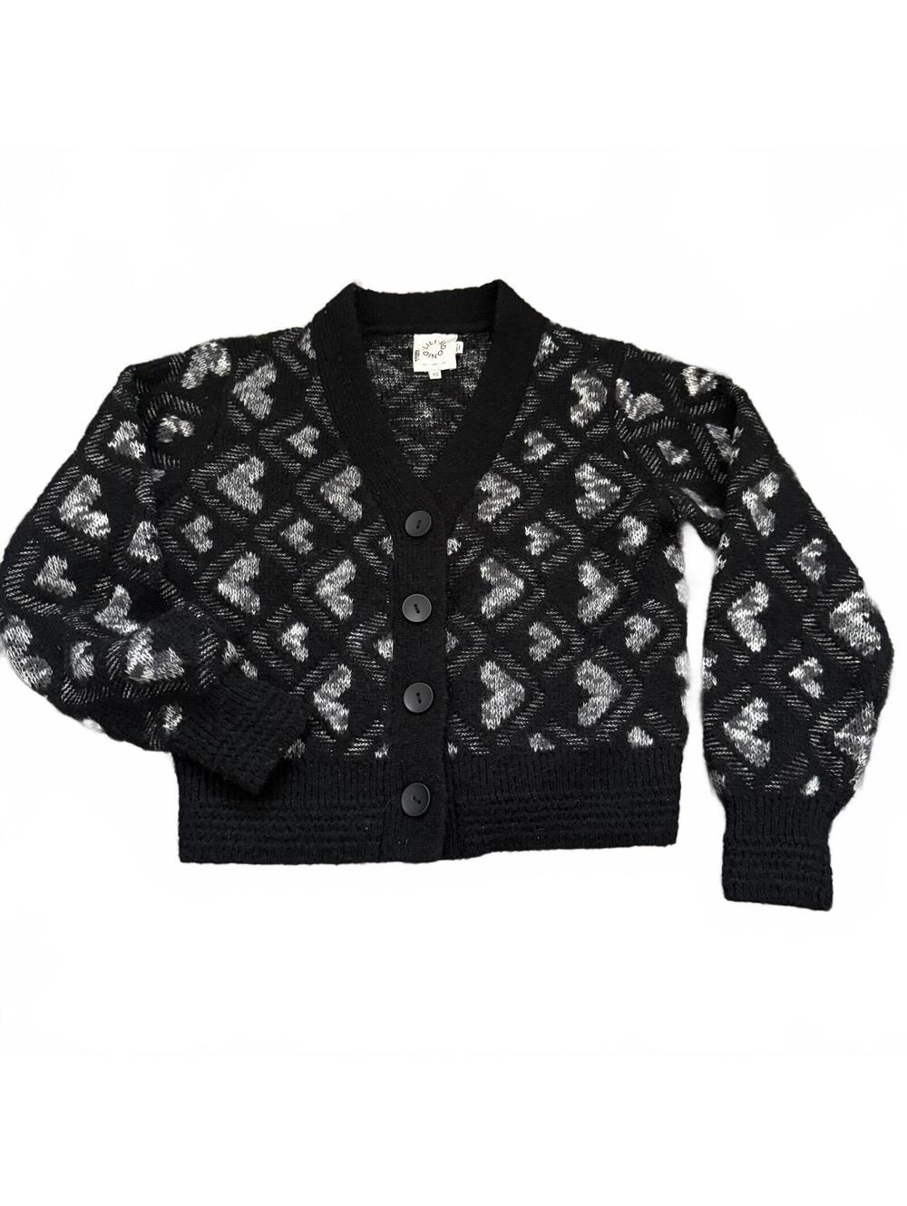 Lili Sidon Black Gray  Print Cropped Button Cardigan Sweater XS